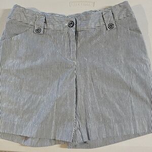 White House Black Market Striped Metallic Rhinestone Button Shorts Black White 4